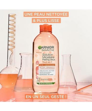 Garnier - Eau Micellaire Tout-en-1 Peeling Doux - 1% PHA & Acide Glycolique - Exfoliante & Lissante - Pour Tous Types de Peaux - Sans Rin age - Formule Vegan & Hypoallerg nique - 400 ml (Lot de 2) - Buy Online on GoSupps.com