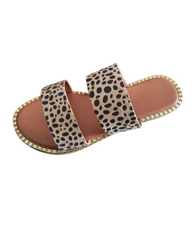 XTZYGLFD Women's Fashion Summer Leopard Print Wide Strap Casual Flat Sandals Summer Sexy Sandals for Women Brown 4.5 UK Wide