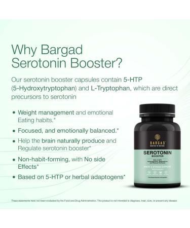 Bargad Serotonin Support Supplement Helps Boosts 5HTP Serotonin & Cortisol Levels Herbal Blend Promotes Positive Mood Calmness Stress Relief | Happy Mood & Brain Support | 60 Capsule - Buy Online on GoSupps.com
