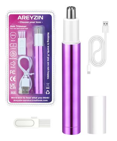 AREYZIN Ear and Nose Hair Trimmer for Women Professional Painless Facial Hair Trimmer USB-Type C Charging Violet