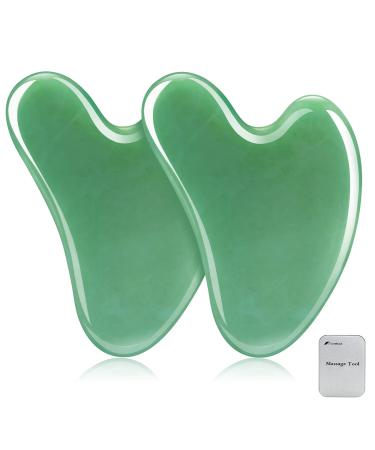 Gua Sha Facial Tools, 2 Pack Guasha Tool for Face, Natural Jade Gua Sha Massage Tool 2 Count (Pack of 1)