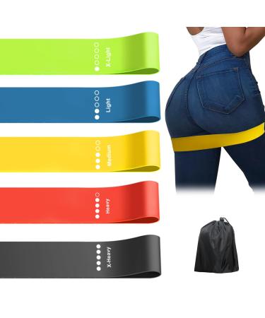 Exercise Resistance Bands Set for 5 Natural Latex Workout Bands with Handles for Working Out | Suitable for Pilates Stretching Physical Therapy Yoga Work from Home Fitness 5 bands