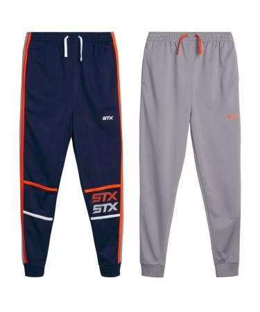 STX Boys' Track Pants - 2 Pack Performance Tricot Sport Jogger Sweatpants (4-16) Navy/Grey 4