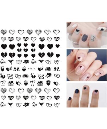 Valentine's Day Nail Art Stickers - Self-Adhesive Black Heart Lover Design - 8 Sheets - Buy Online on GoSupps.com