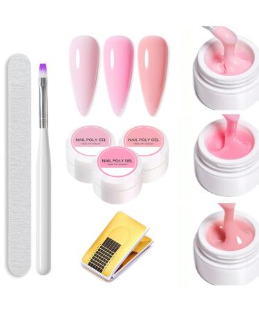 Builder Gel for Nails Nail Strengthener 3 Colors Builder Gel Nail Kit Extension Gel Base Gel in a Bottle Nude & Pink & Light Pink UV LED Polish Building Nail Gel
