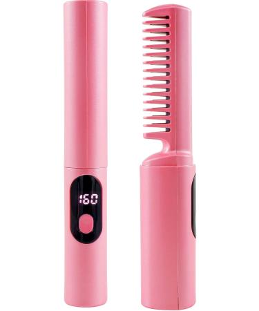 Hair Straightener Comb - Portable 4000mAh Electric Straightening Brush with Display 3 Temperature Settings Anti-Scald - Pink Color - Buy Online on GoSupps.com