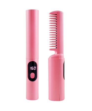 Hair Straightener Comb with Display 4000mAh Rechargeable Electric Straightening Comb 3 Adjustable Temperature Hair Straightener Brush Anti Scald Portable Hair Straighteners(Pink)