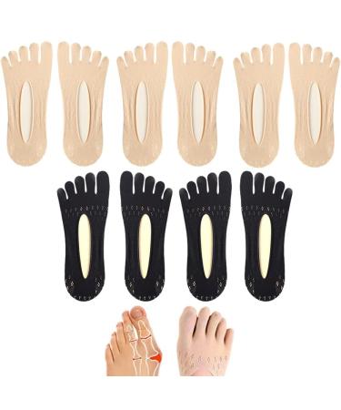 JASUBAI Projoint Antibunions Health Sock Bunion Corrector for Women Gout Socks Five Fingers Socks Women's Toe Socks No Show Toe Separator Socks Split Toe Spreader Socks (5 Pairs C)