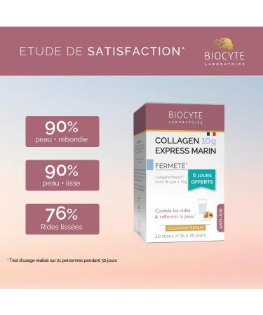 BIOCYTE Collagen 10G Express Marin - Anti-Aging and Youthful Skin Food Supplement - Based on Marine Collagen Hydrolyzate - 30 sticks - 15 days to 30 days of taking - Buy Online on GoSupps.com