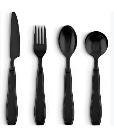 Special Supplies Adaptive Utensils - 4-Piece Stainless Steel Set for Hand Tremors, Arthritis, Parkinson's - Heavy Weighted with Non-Slip Handles - Gunmetal - Buy Online on GoSupps.com