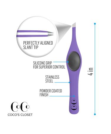 Cocos Precision Eyebrow Tweezers - Medical Grade Stainless Steel, Sharp Slanted Tip, Non-Slip Grip - 1 Pack Purple for Men & Women - Buy Online on GoSupps.com