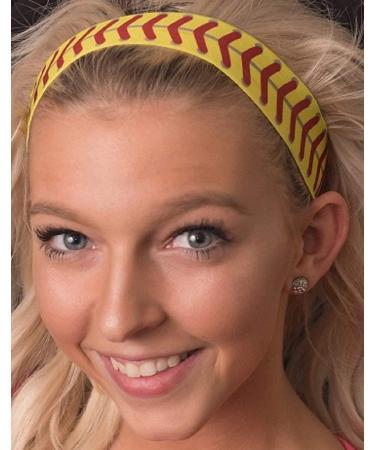 Softball Headband Yellow with red Stitching  Girls Softball Headband  Softball Gift  Softball Headband for Girls no Slip Softball Headband.