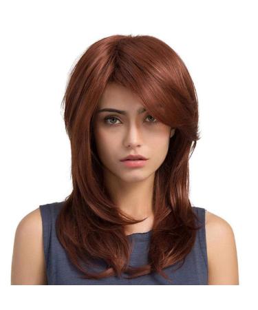 BGHJUE WIG Adult Brown Medium Long Hair Synthetic Hair Wig for Women Blend Human Hair Mix Brown Color Natural Headline Party Wigs