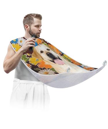 Dog Flower Beard Bib Apron Beard Bib Hair Catcher for Men Shaving and Trimming Non-Stick Waterproof Beard Cape Grooming Cloth with 2 Suction Cups Gifts for Men