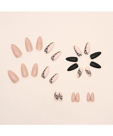 Shop Justotry 24-Piece Leopard Stiletto & Black French Press-On Nails | Glitter Almond Art | Medium Acrylic Fingernails for Women - Buy Online on GoSupps.com