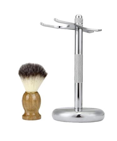 Shaving brush badger hair set professional stainless steel beard stand cleaning holder