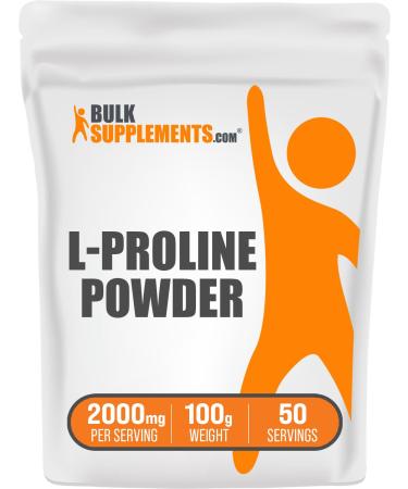BulkSupplements.com L-Proline Powder - Amino Acid Supplement Proline Supplements - Unflavored & Gluten Free 2000mg per Serving 50 Servings 100g (3.5 oz) (Pack of 1) 50 Servings (Pack of 1)
