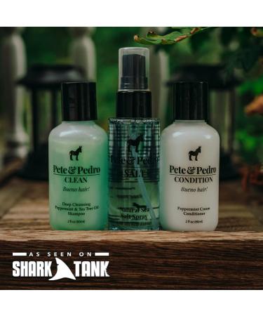 Pete & Pedro TRIFECTA Hair Kit - Men's Travel Size Tea Tree Shampoo Peppermint Conditioner & Sea Salt Spray | Shark Tank Featured 2 oz Each - Buy Online on GoSupps.com