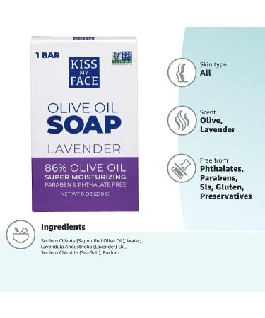 Kiss My Face Olive Oil & Lavender Bar Soap 8 oz - Pack of 5 | Natural and Nourishing Soap Bars - Buy Online on GoSupps.com