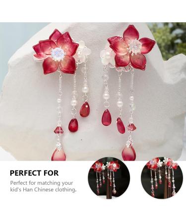 Lurrose 1 Pair Chinese Hair Clip Tassel Flower Hair Clips Hair Barrettes Sweet Hair Pins Hanfu Hair Accessories For Girl Teens Kids Toddlers - Buy Online on GoSupps.com