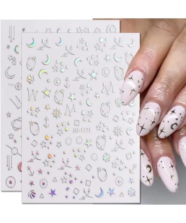 Dornail Aurora Silver Star Moon Planet 3D Holographic Nail Stickers - 6 Sheets | Self-Adhesive DIY Nail Art Decals - Buy Online on GoSupps.com