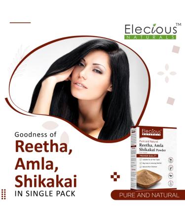 Buy Elecious Naturals 3-in-1 Amla Reetha & Shikakai Powder - 100% Natural Hair Cleanser Chemical-Free & Ready to Use | International Shipping - Buy Online on GoSupps.com