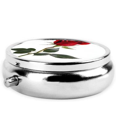 Red Rose Round Pill Box - 3 Compartment Mini Decorative Pocket Organizer for Travel & Vitamins - Buy Online on GoSupps.com