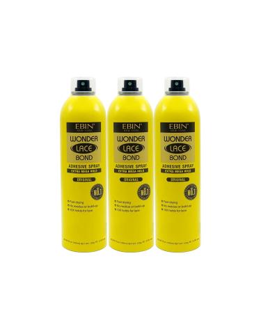 EBIN NEW YORK Wonder Lace Bond Adhesive Spray Original 3-Pack | Extra Mega Hold 6.08oz/180ml | Fast Drying No Residue No Build-Up | All-Day Hold for Daily Wig Application 6.34oz / 180ml Original