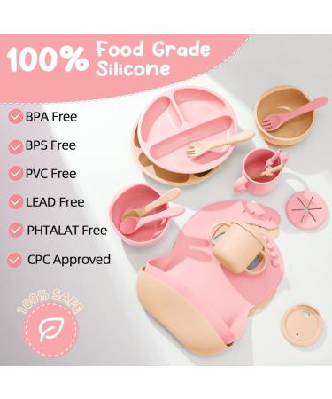 Shop Mumez 14-Part Children's Suction Plate Set - BPA-Free Silicone Baby Plates Bowls Cups & Bibs - Pink & Peach - International Shipping Available - Buy Online on GoSupps.com