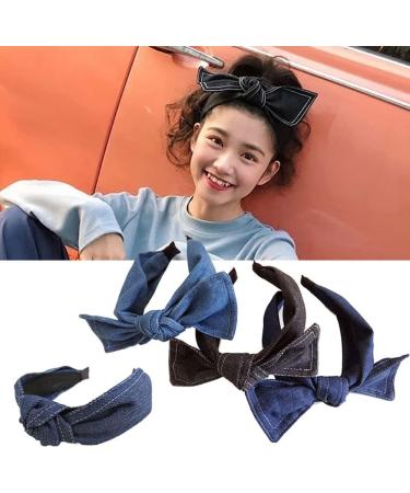 Denim Bow Knot Headband Jean Knotted Hairband Bowknot Hair Hoop Wide Head Band Cross Knot Hair Accessories for Women Blue - Buy Online on GoSupps.com