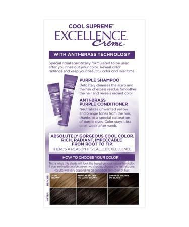 L'Oreal Paris Excellence Cool Supreme Ash Hair Color - 100% Gray Coverage Dye with Anti-Brass Shampoo & Conditioner - 3.11 Ultra Ash Black - 1 Count - Buy Online on GoSupps.com