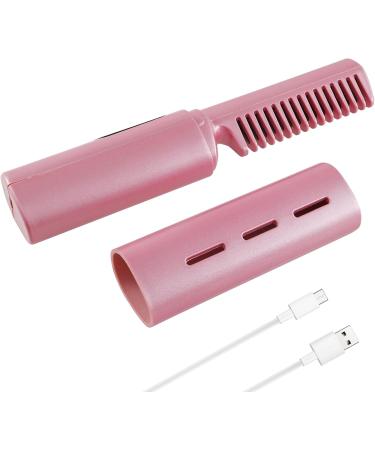 Hair Straightener Comb - Portable 4000mAh Electric Straightening Brush with Display 3 Temperature Settings Anti-Scald - Pink Color - Buy Online on GoSupps.com
