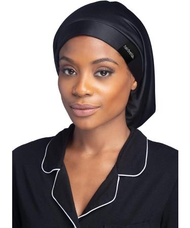 Hairbrella Satin Lined Sleep Cap for Women - Adjustable Silk Bonnet Black Classic - Buy Online on GoSupps.com