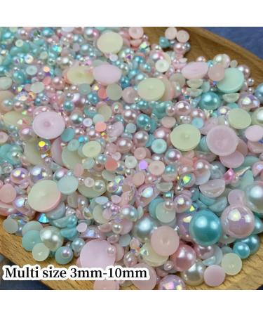 60g Resin Rhinestones & Pearls Mix, AB Color Half Pearl Flatback Rhinestones - 3mm to 10mm, for Crafts, Nail Art & Face, Light Pink Blue Series - Buy Online on GoSupps.com