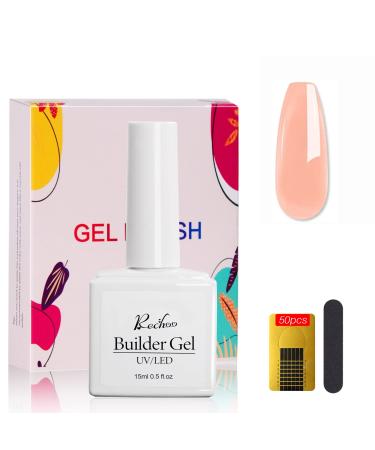 Rechoo Builder Gel-15ML Orange-pink Builder Nail Gel Set with 50pcs Nail Forms Harder Gel Base Builder Gel for Nail Extension Nail Strengthen uv Nail Gel Polish D-Pinkorange