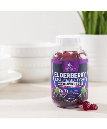 Immune Support Gummies with Elderberry, Zinc & Vitamin C - Vegan Sambucus Black Supplement for Adults & Children - 120 Delicious Gummies - Buy Online on GoSupps.com