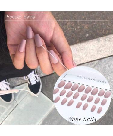 24 Pink Matte Coffin Artificial Nails Set - Full Cover Press On Nails for Women & Girls - Buy Online on GoSupps.com