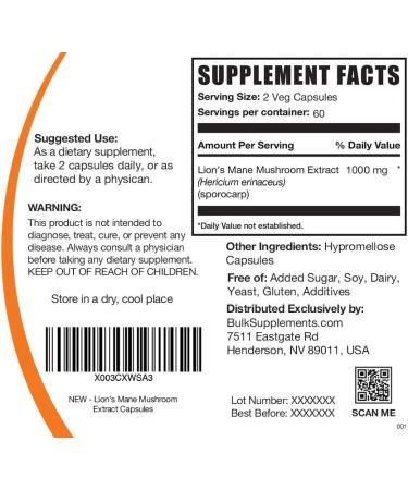 BULKSUPPLEMENTS.COM Lion's Mane Mushroom Capsules - Immune Support Supplement (120 Veg Capsules) - Buy Online on GoSupps.com