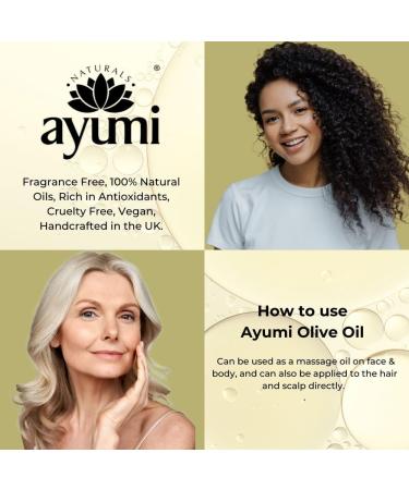 Ayumi Pure Olive Oil Cold Pressed Olive Oil For Healthier Hair & Less Wrinkled Skin. With Vitamins A D E & K and Squalane 1 x 150ml - Buy Online on GoSupps.com