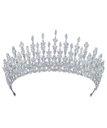 Jorsnovs Cubic Zirconia Bridal Crowns for Women Wedding Tiaras CZ Princess Birthday Prom Party Headpieces Zircon Hair Jewelry Silver