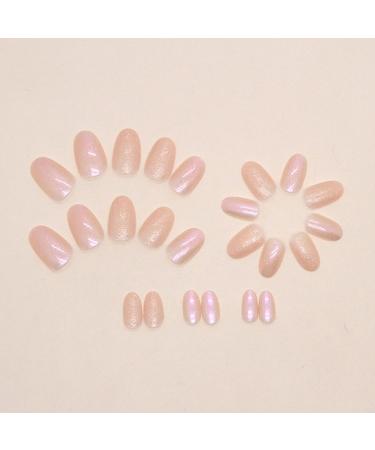 24Pcs Glossy Aurora Glitter Short Almond French Tips False Nails - Reusable Press On Nails with Glue Stickers for Women Girls - Nail Art Accessories - Buy Online on GoSupps.com