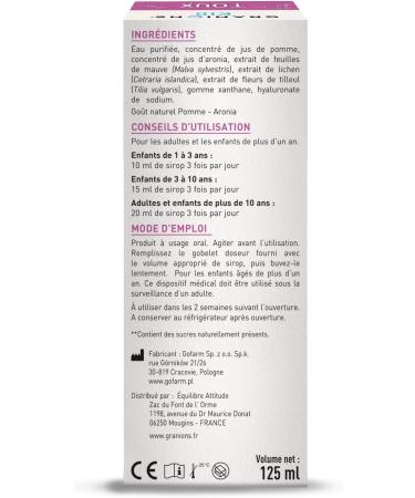 GRANIONS KID Coux - Icelandic Lichen + Mauve - Relieves Cough Symptoms - Protects and Moisturizes Mucous Diseases - Medical Device - From 1 Year - Apple Flavor Aronia - 125 ml - French Brand - Buy Online on GoSupps.com