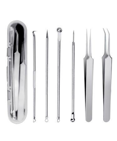 6 Pieces Blackhead Remover Tool Kit Stainless Steel Comedone Extractor Tweezers Acne Needle Blemish Whitehead Removal Pimple Zit Spot Popper Patches for Nose Face Skin - Buy Online on GoSupps.com