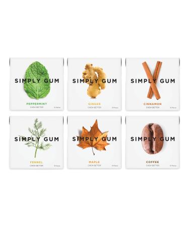 Simply Gum | Variety Pack - Peppermint, Cinnamon, Ginger, Fennel, Maple, Coffee | Synthetic Free + Aspartame Free + non GMO Assorted Original