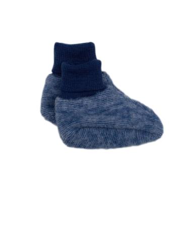 Cosilana Baby Fleece Booties 60% Wool (Organic) 40% Cotton (Organic) (Non-Slip Soles for Sizes EU 62/68 and Up) 0-3 Months Blue Melange