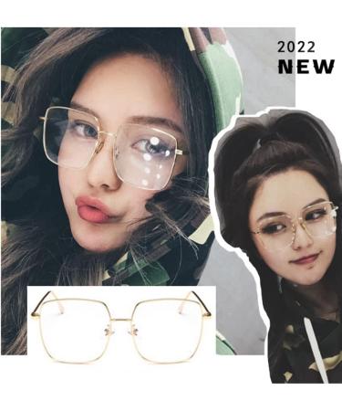 Blue Light Blocking Glasses | Oversized Square Frame for Men & Women | Anti Eyestrain Eyeglasses L3000A - Gold Metal Frame - Buy Online on GoSupps.com