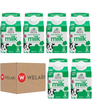 Dairy Pride Semi Skimmed Long Life UHT Milk 500ml Pack Of 6 With Welari Thank You Card | (6 Pack) (6 x 500ml) - Buy Online on GoSupps.com