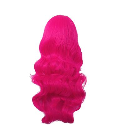 MapofBeauty Hot Pink 28-Inch Long Curly Synthetic Wig with Side Bangs for Women - Buy Online on GoSupps.com