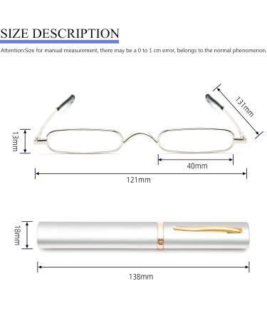 KoKoBin Mini Slim Reading Glasses - Unisex Spring Hinge Metal Visual Aid +2.50 with Case - Silver Color for Enhanced Clarity - Buy Online on GoSupps.com