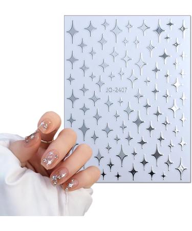 8 Sheets 3D Star Nail Art Stickers - Self-Adhesive Silver Glitter Decals for DIY Manicure | Metallic Acrylic Nail Accessories - Buy Online on GoSupps.com